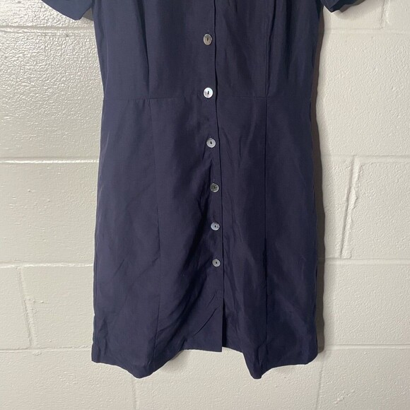 Mo Vint New York Black Shirt Dress XS Short Sleeve Anthropologie Linen Blue - Picture 2 of 11